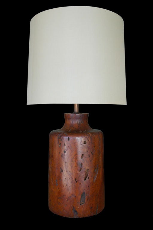 Northern California redwood table lamp.  Lamp is solid wood and weighs approximately 50 lbs.