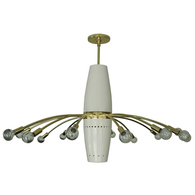 Italian Multi-Arm Brass and Enameled Metal Chandelier