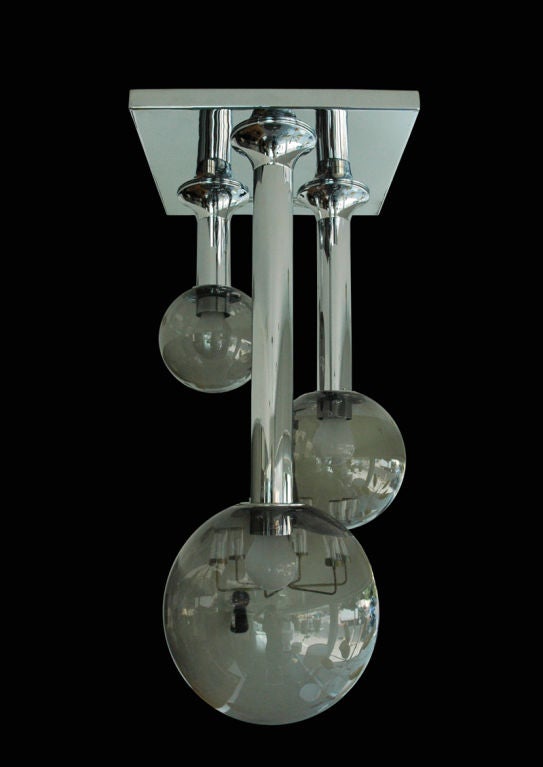 Ceiling fixture with 3 smoked blown glass globes