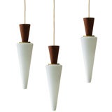 Danish Satin Glass and Teak Pendants