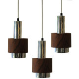 Polished Aluminum and Rosewood Pendants