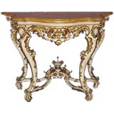 Antique Italian 19th century painted and gilt console with Siena marble