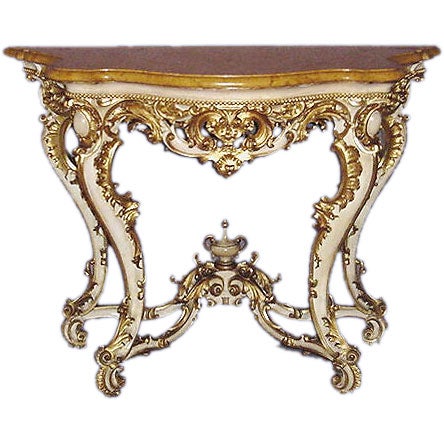 Italian 19th century painted and gilt console with Siena marble For Sale