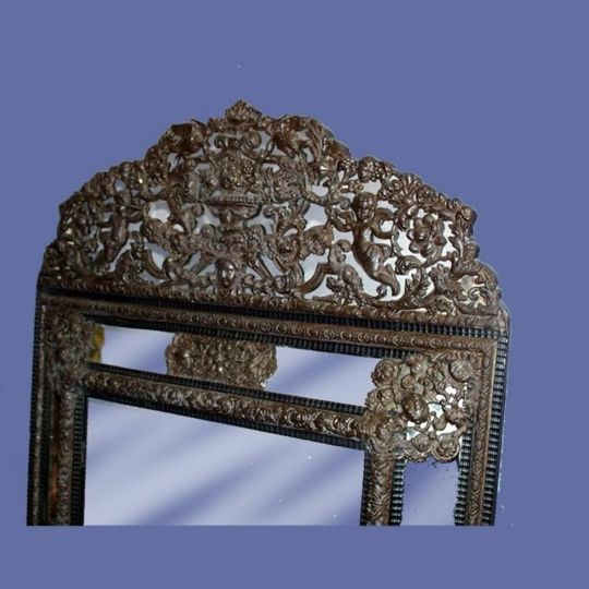 Large French 19th century tole repousse mirro