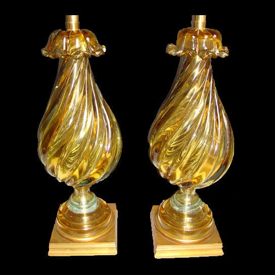 Pair of 1960's  lime green murano lamps.