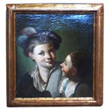 Dutch 18th century framed oil of a woman and child.
