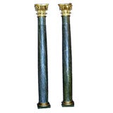 Pair of 19th century French faux painted carved columns