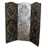 French 19th century embossed three-panel painted-leather screen.
