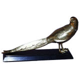 Art Deco bronze pheasant on black marble base, signed, "Kelety."