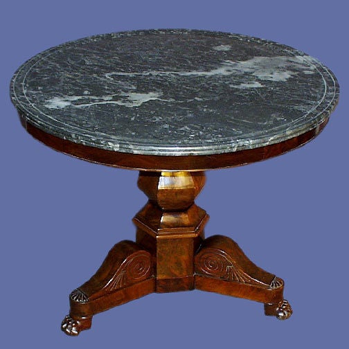 French 19th century flame mahogany gueridon marble top table