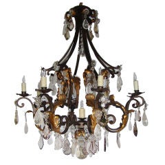 Large baccarat and rock crystal iron and tole chandelier