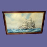 Framed oil of a sailing ship signed, "L. Lacey, 1933"