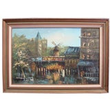 Framed oil of a European city scene signed, “Vaughn”