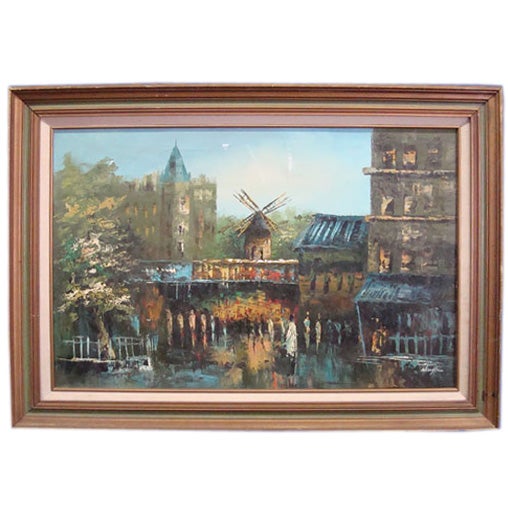 Framed oil of a European city scene signed, “Vaughn” For Sale