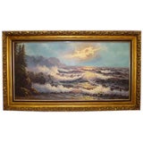 Framed oil of the ocean signed, “Ron Robinson”