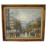 Framed oil of a Paris street scene signed, “O. Segleno”