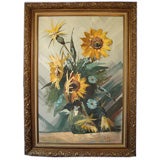 Framed oil of sunflowers signed, “Jose Majorana”