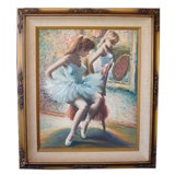 Signed framed oil of a seated, young ballerina.