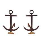 Pair of Cast Iron & Brass Anchor Andirons