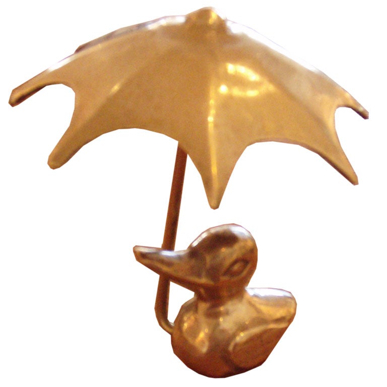 Vintage Brass Duck with Umbrella