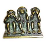 Antique Solid Brass & Copper Three Wise Monkeys