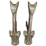 Pair of Brass Cat Andirons