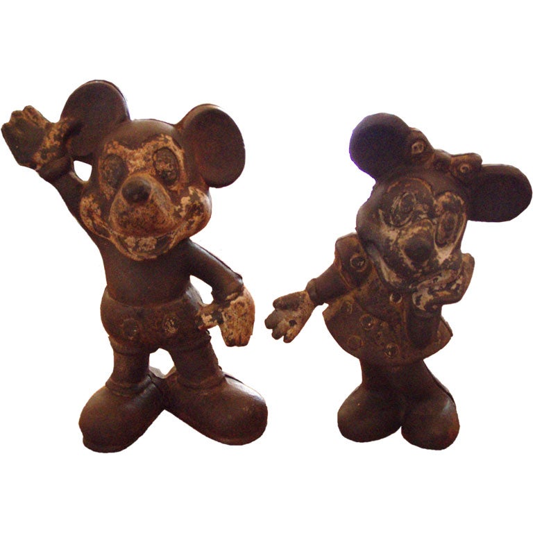 Vintage Cast Iron Mickey & Minnie Banks