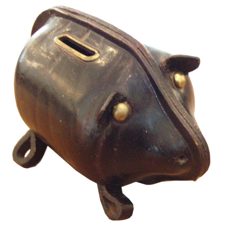 Vintage Leather Pig Bank
