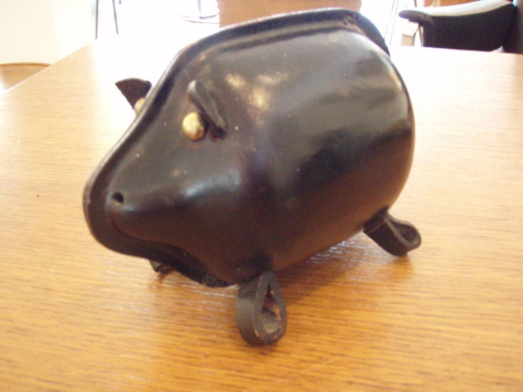 Mid-20th Century Vintage Leather Pig Bank