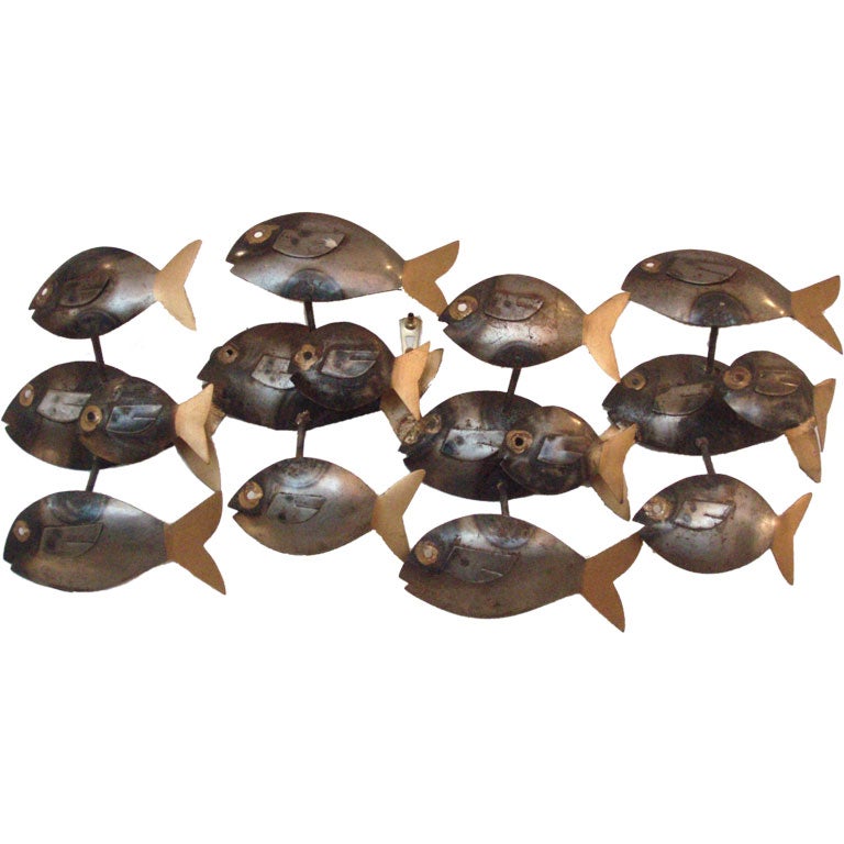 Metal School of Fish Wall Sculpture at 1stDibs