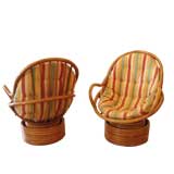 Vintage Pair of Bamboo Swivel Chairs