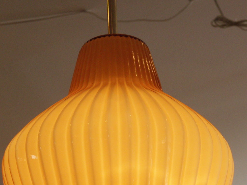 Striated Glass Pendant Light In Excellent Condition In Los Angeles, CA