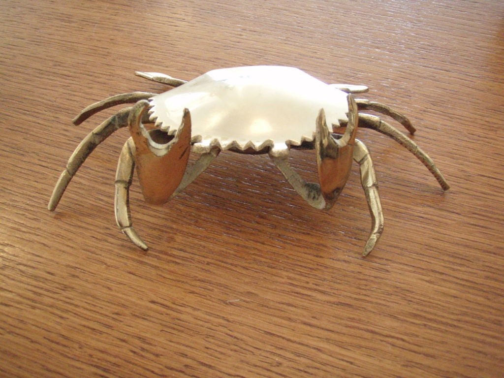 Mid-20th Century Brass Hinged Crab Ashtray