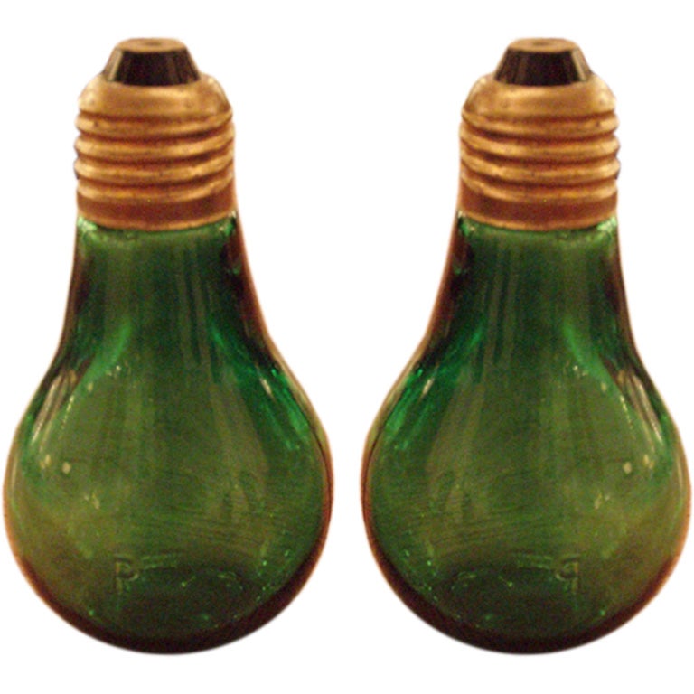Pop Art Green Glass Lightbulb Salt 
Pepper Shakers