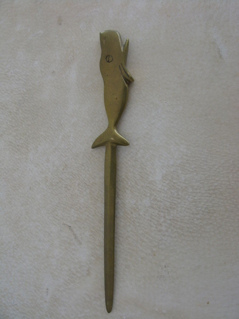 Mid-20th Century Brass Whale Letter Opener