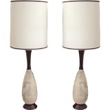Pair of Spiral Marble & Wood Table Lamps