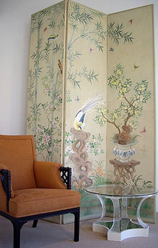 Three Panel Hand Painted Screen Signed Robert Crowder 2