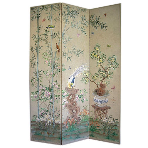 Three Panel Hand Painted Screen Signed Robert Crowder