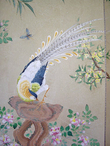 Mid-20th Century Three Panel Hand Painted Screen Signed Robert Crowder