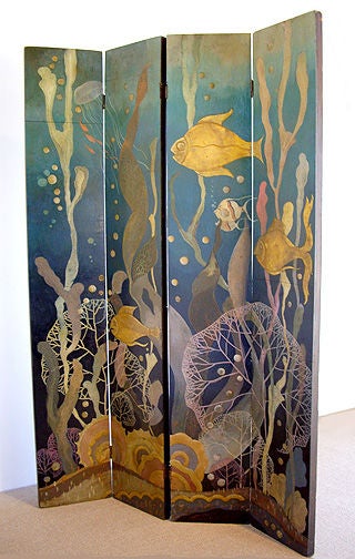 American Art Deco Hand Painted Screen