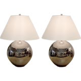 Pair of Silver Crackle Glaze Ceramic Lamps by Terry Rothrock