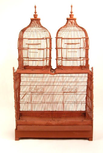 Decorative painted bird cage.<br />
Provenance: Helis estate, Malibu, California. <br />
Interior by Tony Duquette.