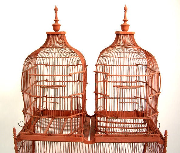 Chinese Large Painted Wicker Bird Cage from a Tony Duquette Interior