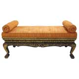 Retro Upholstered and Carved Wood Bench from a Tony Duquette Interior