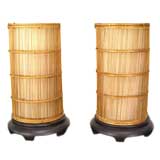 Pair of Rattan and Wood Lamps from a Tony Duquette Interior