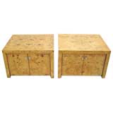 Pair Burl Wood End Tables/ Night Stands by Milo Baughman