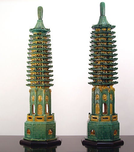American Pair of Ceramic Pagoda Lamps by Tony Duquette