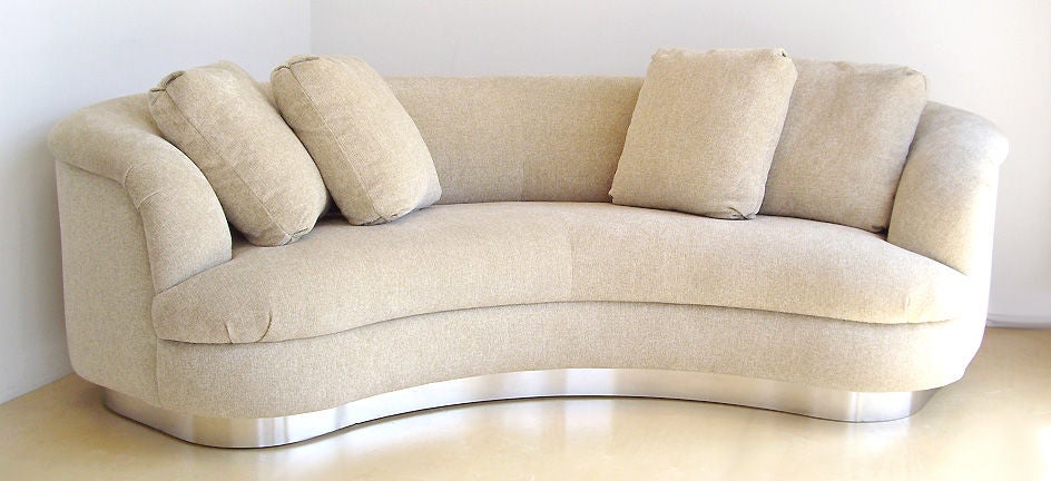 Late 20th Century 1970s Curved Custom Sofa with Polished Steel Base
