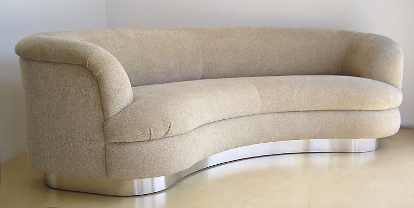 American 1970s Curved Custom Sofa with Polished Steel Base