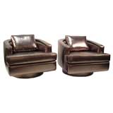 Pair of Upholstered Bronze Leather Swivel Chairs